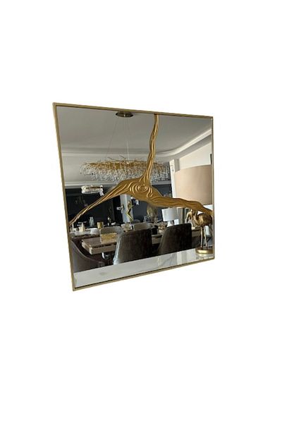 LUXXO Symphony M Decorative Square Mirror With Metal Frame, 80x80cm, Gold