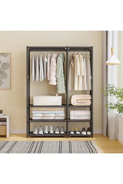 Cozy Nest Freestanding Metal Wardrobe Storage Rack Clothes Organizer with Hanging Rod and Shelves