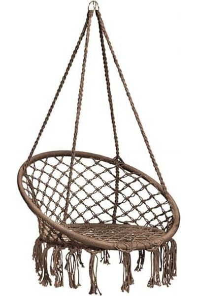 Türkiye Hammock Chair, Hanging Swing with Macrame and Cushion, Max 330 Lbs, Beige Hanging Cotton Rope Chair