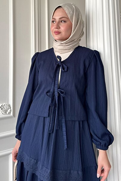 InStyle Спідниця з мереживною обробкою та стрічками, креп, темно-синій комплект