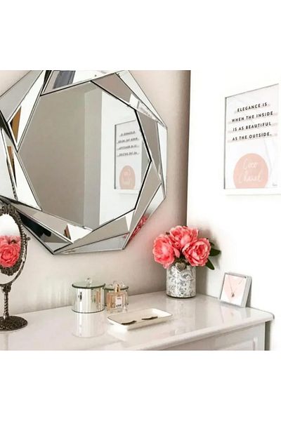 LUXXO Oglinda decorativa Nerina, forma octogon, cadru din fatete, 65x65cm