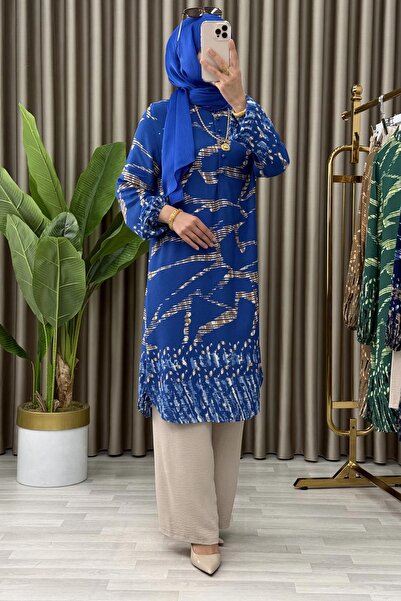 Generic Brand Model Suit Viscose Fabric Women's Cobalt Blue Patterned Hijab T...