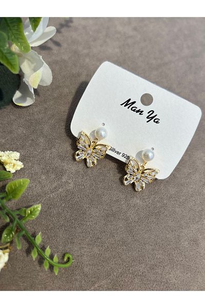 VİYA Gold Butterfly Motif Steel Earrings