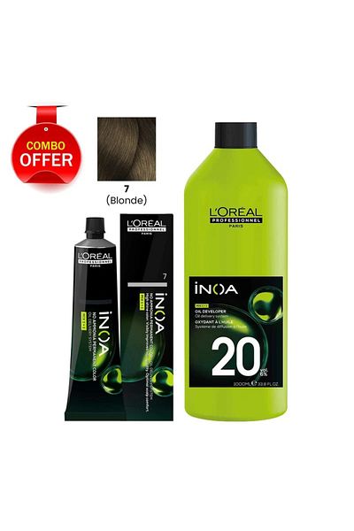 L'oreal Professionnel Loréal Professionnel INOA 7 Blonde Hair Color & Oxidant Cream Developer 20 Volume 1000ml Combo Pack