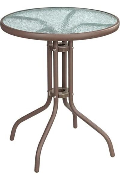 Türkiye Stylish Round Patio Table with Tempered Glass Top and Durable Metal Frame