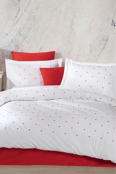 Hobby Lubow Poplin Embroidered Double Duvet Cover Set Premium White