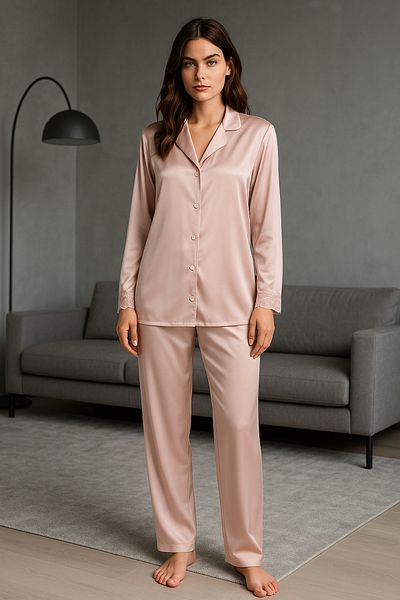 nisaNCa Luxury Boxed Satin Pajamas Set – Lace Sleeves, Long Sleeves, Korean Silk Texture, Dowry Gift Seçen