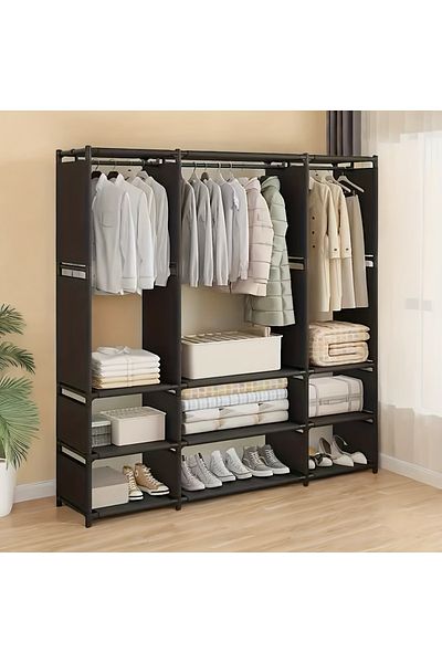 Cozy Nest Freestanding Metal Wardrobe Storage Rack Clothes Organizer with Hanging Rod and Shelves