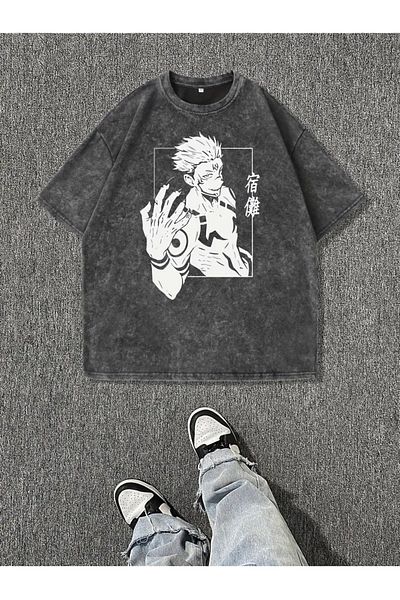 Touz Moda Jujutsu Kaisen εμπριμέ πλενόμενο Vintage Unisex Oversize T-shirt