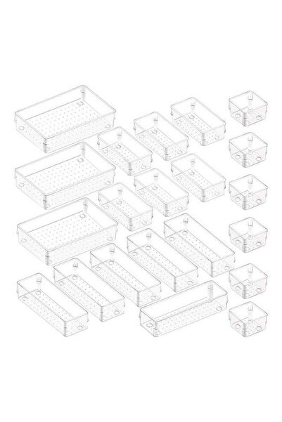 DOMEET صواني تنظيم أدراج المكتب، 21 قطعة، شفافة، 25×25×19.5 سم