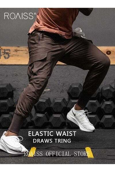 ROAISS Workout Pans for Men Casual Trend Running Fitness Youth Sweatpants Solid Pants Jogger Pants