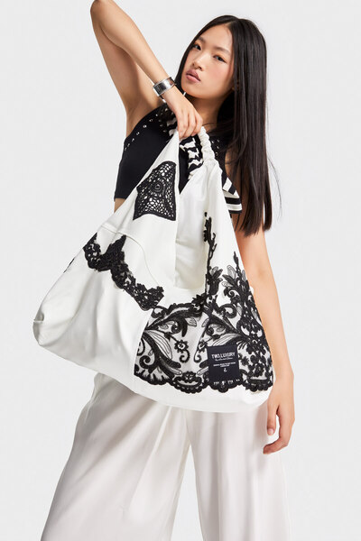 its basic Екрю Чорна мереживна Сумка з ремінцем на шию