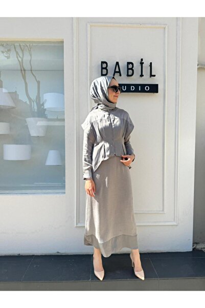 Almarwah Black Women's Dress with Vest Gray