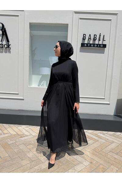 Babil Butik TD4104 Γυναικείο φόρεμα με ελαστική μέση, μαύρο