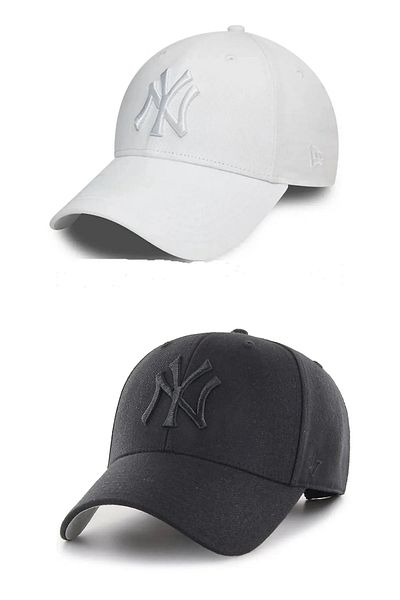 Asix Unisex Black White Ny New York Hat 2-Pack with Velcro Back