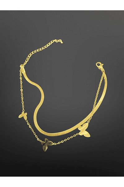 FM 316L Steel Gold Color Bracelet with Butterfly Figure |   Double Row Exquisite Handmade Jewelry