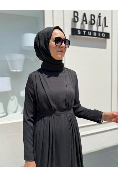 Babil Butik TD4104 Γυναικείο φόρεμα με ελαστική μέση, μαύρο