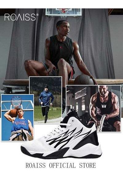 ROAISS High Top Basketball Sneakers Outdoor Non-slip Trainers Trendy Casual Lightweight Sports Shoes