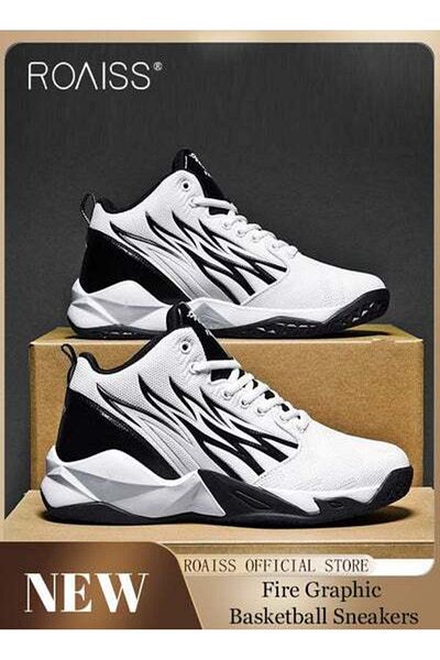 ROAISS High Top Basketball Sneakers Outdoor Non-slip Trainers Trendy Casual Lightweight Sports Shoes