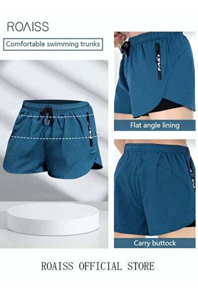 ROAISS Men's Swimming Trunks Beachwear Quick Dry Double Layer Beach Pants Gym Wear Fitness Workout