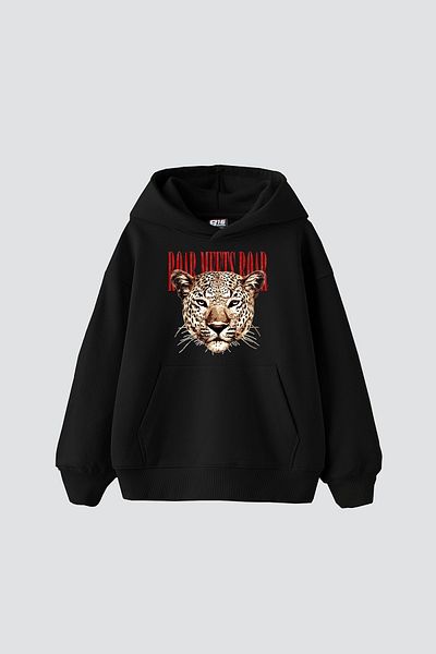 Sekizbiraltı Roar Meets Printed Oversize Unisex Μαύρο Hoodie