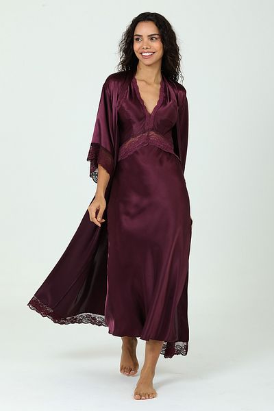 Bondy Backless Dowry Romantic Long Slit Satin Nightgown Dressing Gown Set Premium Series Murdum