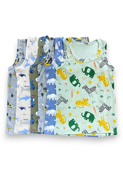 FORMO Pack of 6 Boys' 100% Cotton Ribbed Printed High Quality Singlets