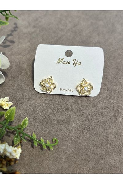 VİYA Gold Flower Motif Steel Earrings