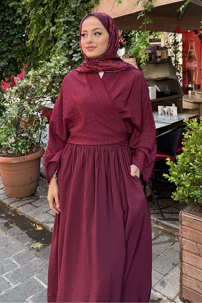 Ovn. Kimono Skirt Set with Stones - Claret Red