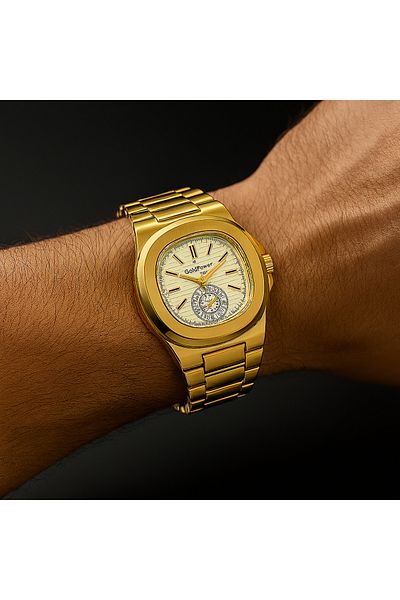 Goldpower Steel Patek Philippe Model Men's Wristwatch with Calendar