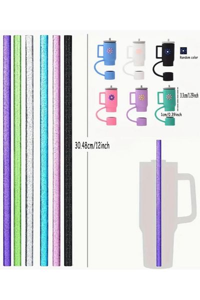 Buycobox 1 Piece Stanl. 40 oz Tumb. Glitter Straw and Straw Cover Stopper for Thermos, 30.5cm Length/10Mm Diameter