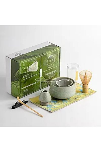 Saharaz 7 Pcs Matcha Set,Luxurious Tea Set with Ceramic Bowl,Filter,Scoop,Prong Bamboo Matcha Whisk & Holder