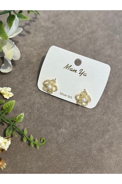 VİYA Gold Flower Motif Steel Earrings