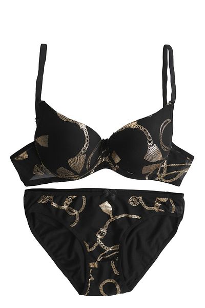 Derya Kurşun Women's Bra Panty Set Black Yellow Gilded