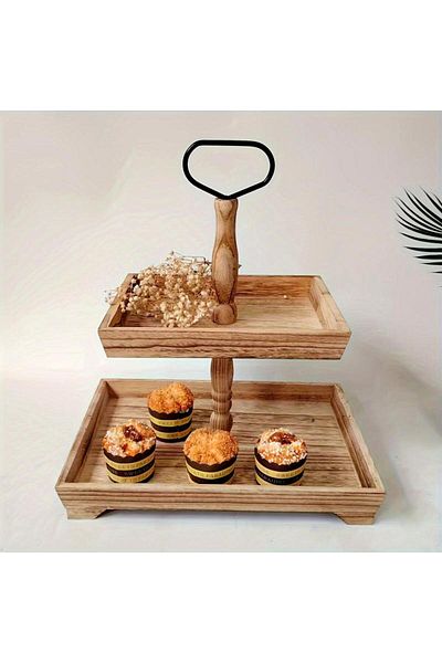 Cozy Nest Wooden 2-Tier Cupcake Stand, Rustic Pastry Holder Serving Tray for Desserts Cakes