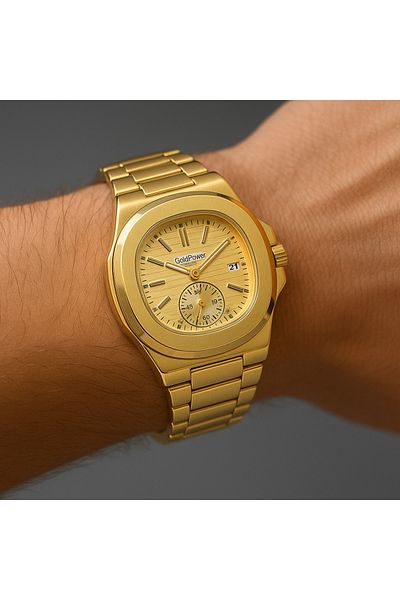 Goldpower Steel Patek Philippe Model Men's Wristwatch with Calendar