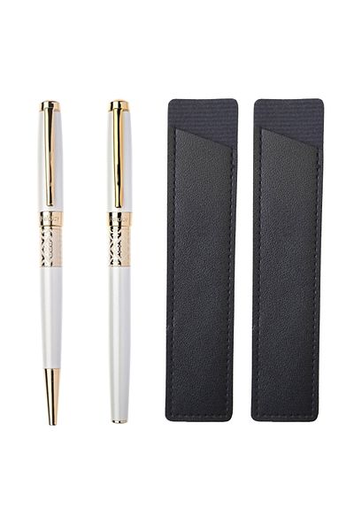 daço DACO SE268W White Ballpoint Pen Set, Folklore + FLR leather case