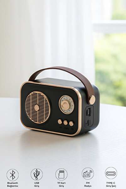 POLYGOLD Nostaljik Görünümlü Retro Radyo TF Kart Bluetooth USB FM Radyo Destekli Küçük Boy Nostalji Radyo