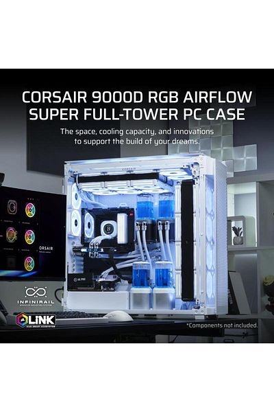 Corsair Case 9000D AIRFLOW Super Full Tower RGB WHITE, Tempered Glass, 8 Expansion Slots