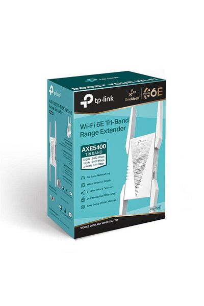 TP-LINK AXE5400 Wi-Fi6E Mesh Range Extender, Tri-Band, RE815XE, 1 Port Ethernet Gigabit, 2 Ante