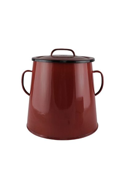 gogiva Enameled can, red, enamelled lid with handles, for lard, milk, fat, 12L