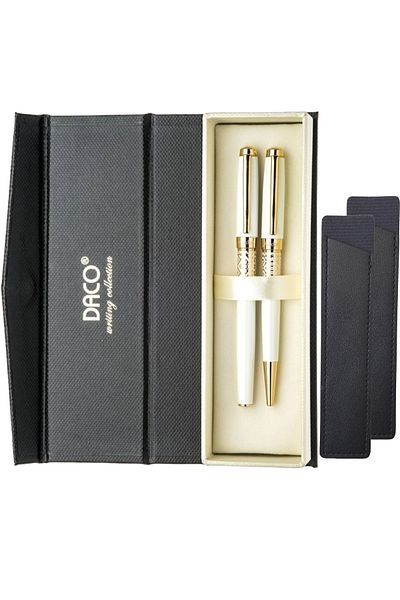 daço DACO SE268W White Ballpoint Pen Set, Folklore + FLR leather case