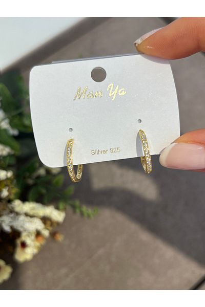 VİYA Gold Pearl and Zircon Stone Hoop Earrings Steel Earrings