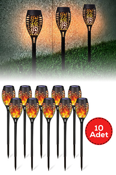ALFAGİFT 10’lU Güneş Enerjili Alev Efektli LED Meşale | Solar Bahçe Aydınlatm...
