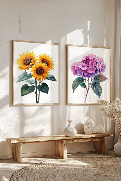 STARYUNA Set de 2 picturi cu flori cu rama din lemn Yuna207