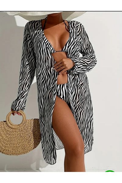 nuriçgiyim Zazima Zebra Print Bikini Pareo Set