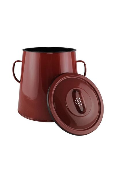 gogiva Enameled can, red, enamelled lid with handles, for lard, milk, fat, 12L