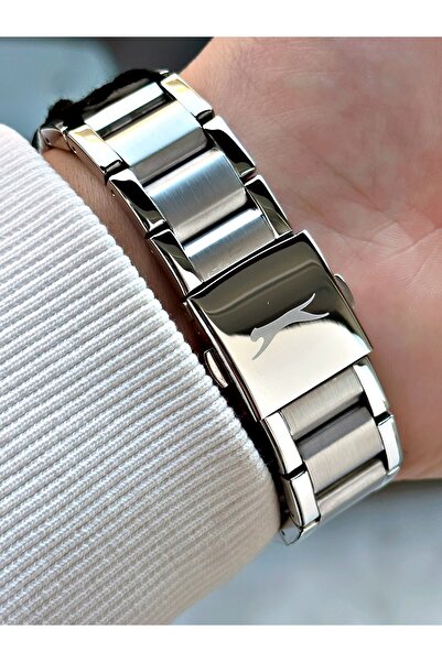 Slazenger 10 Atm Waterproofness Silver-Green Color Steel Cord Steel Case Men Wrist Watch 2501.04Mr