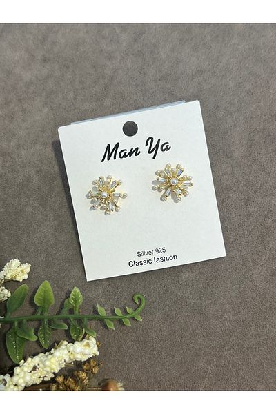 VİYA Gold Flower Motif Steel Earrings