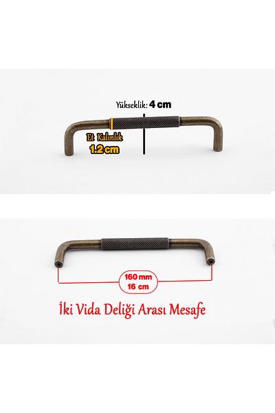 Badem10 Antique Yellow Metal Handle 160 mm 16 cm Drawer Kitchen Furniture Cabinet Cupboard Modern Cover Uber Serrated